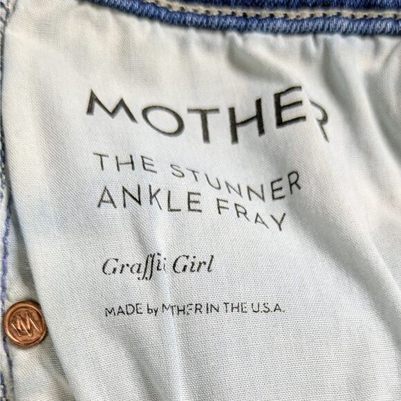 Mother Jeans Stunner Ankle Fray Graffiti Girl 27 Blue Skinny Button Fly GUC - Picture 2 of 12